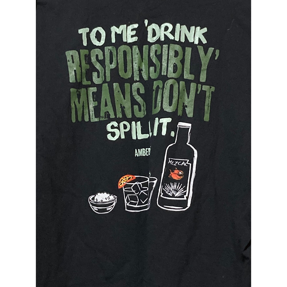 Pirana Joe Amber Cove Mezcal Drink Responsibly Black Graphic T-Shirt XL